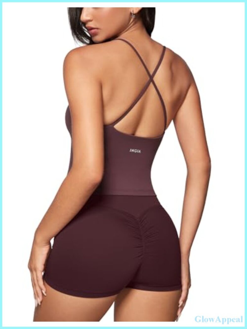 INGIA Low Scoop Neck Tank Top Built in Bra Cropped Yoga Activewear